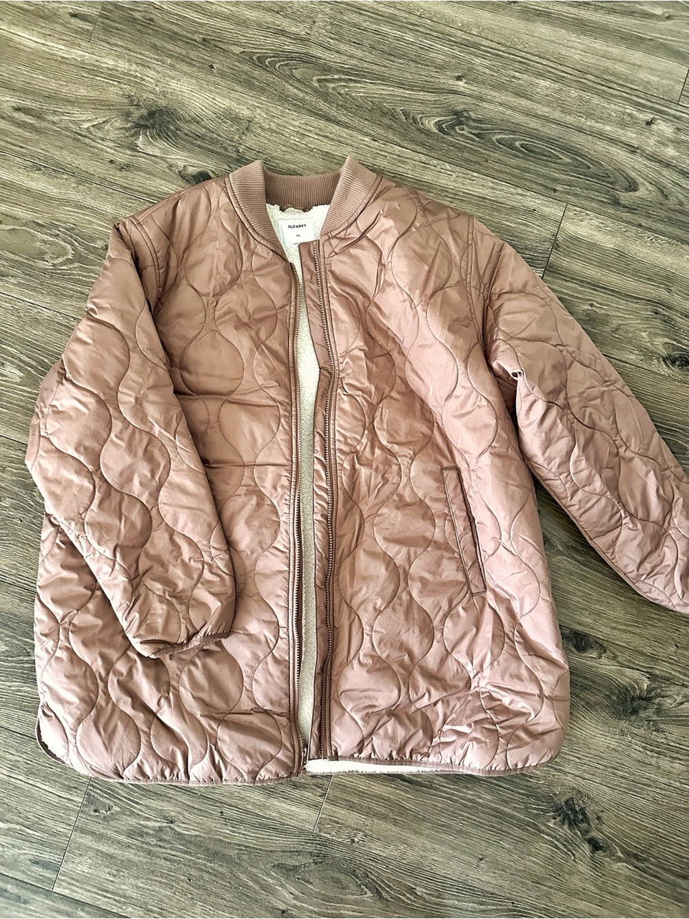 Old Navy Blush Quilted Bomber Puffer Jacket with Sherpa